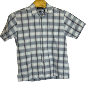 Hilfiger Denim Blue Plaid Short‎ Sleeve Size Medium